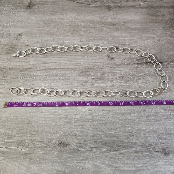 Silver-Tone Hammered Oval Link Chain Necklace With Lobster Clasp Closure - Picture 5 of 6